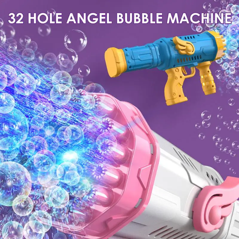 

Пистолет пузырьковый с 32 отверстиями, автоматическая пузырьковая машина с 32 отверстиями, Многофункциональная игрушка с вентилятором для создания объемных пузырей