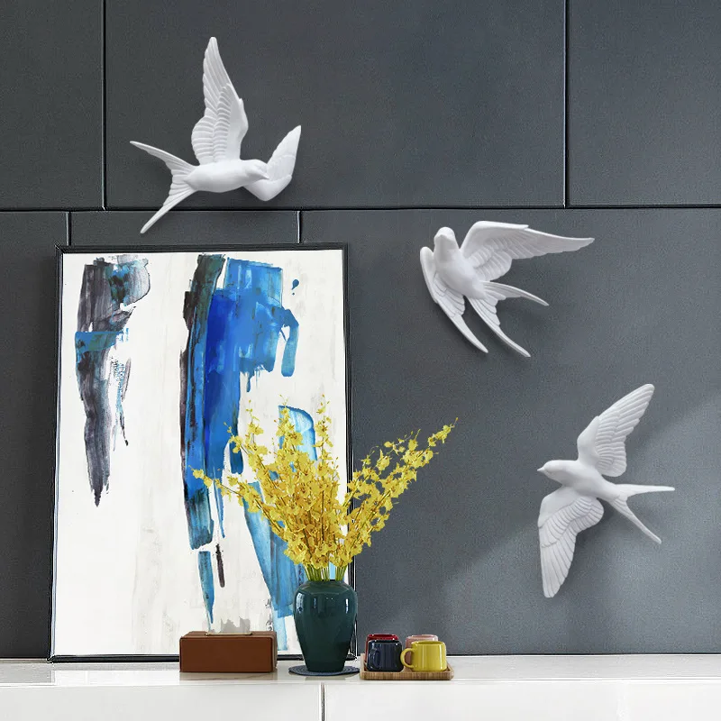 

Resin Birds Creative For Wall 3d Sticker Living Room Animal Figurine Wall Murals tv Wall Background Decorative Home Decor Birds