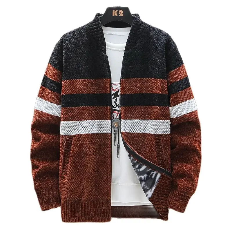 

Autumn and Winter Korean Style Men Patchwork Cardigan Sweaters Men's Casual O-neck Sweater Coat Zipper Knitted Jacket Male 8927