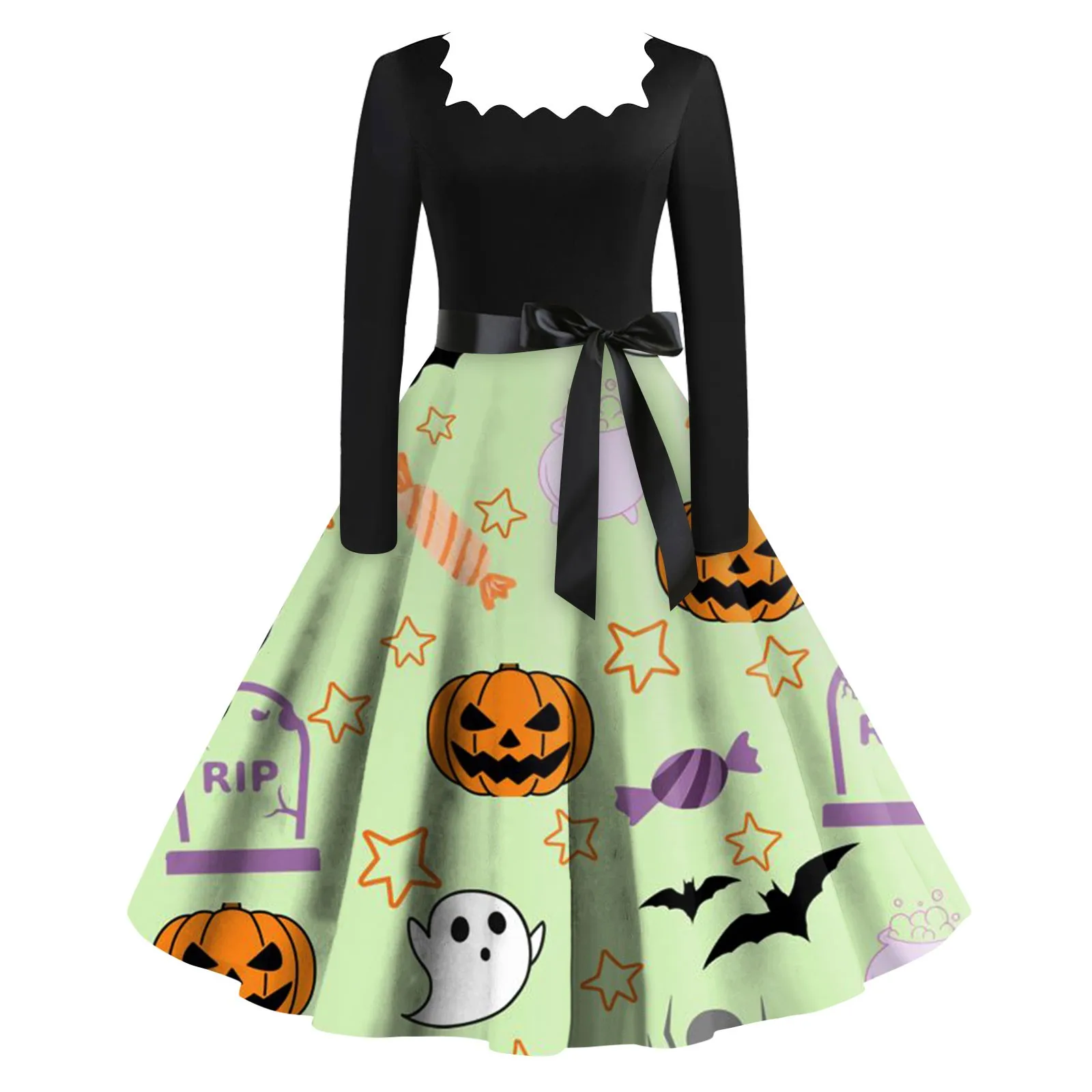 

Женское винтажное классическое платье с длинным рукавом, черное свободное платье для Хэллоуина, винтажное женское готическое Платье с принтом летучая мышь, женское платье для Хэллоуина