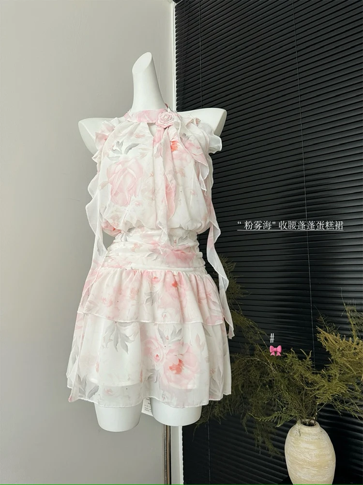 Женское винтажное платье-трапеция без рукавов розовое платье-мини с цветочным