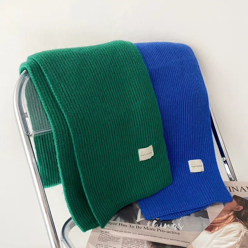 

and Winter New Solid Color Knitted Scarf Green Blue Woolen Warm Scarf Fashion Casual Soft Scarves