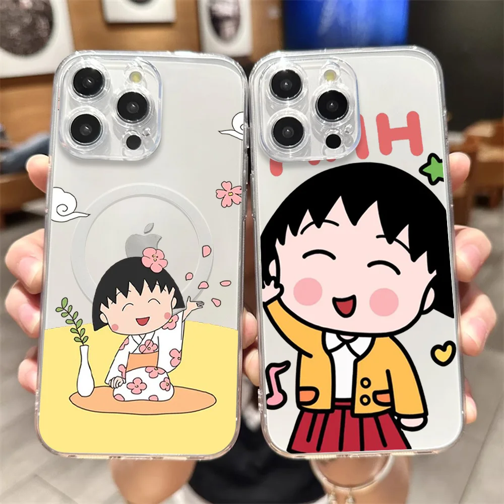 Милый чехол для телефона C-Chibimaruko C-Chan iPhone 12 11 13 14 15 16 Max Pro Plus прозрачный магнитный