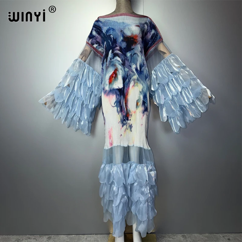 Фото Плиссированное эластичное платье WINYI: пляжная накидка, кафтан, абайя для мусульманских женщин, роскошное вечернее платье в ретро-стиле для вечеринок в Дубае №1
