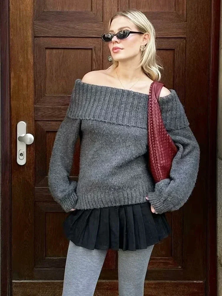 Женский мохеровый свитер Chicheca темно-серый Свободный Повседневный трикотажный