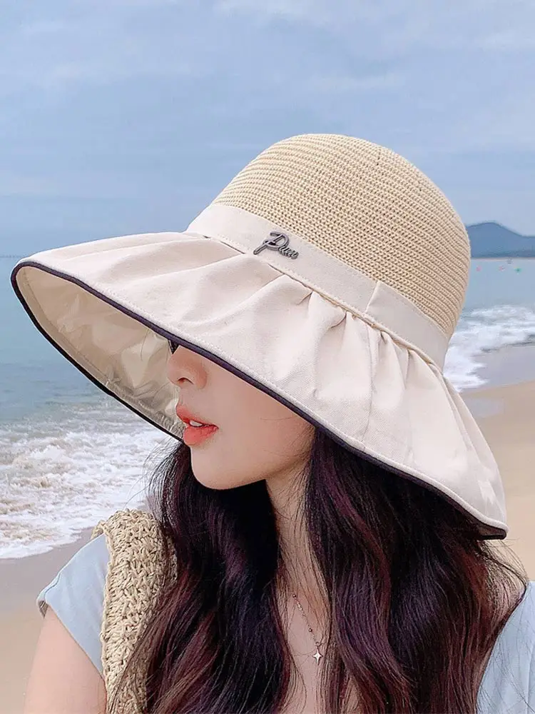 

Sweet Women's Solid Sun Hats Fashion Large Brim Half Face Covered Elegant Hat 2023 Casual Female Outdoors Sport High Street Wear