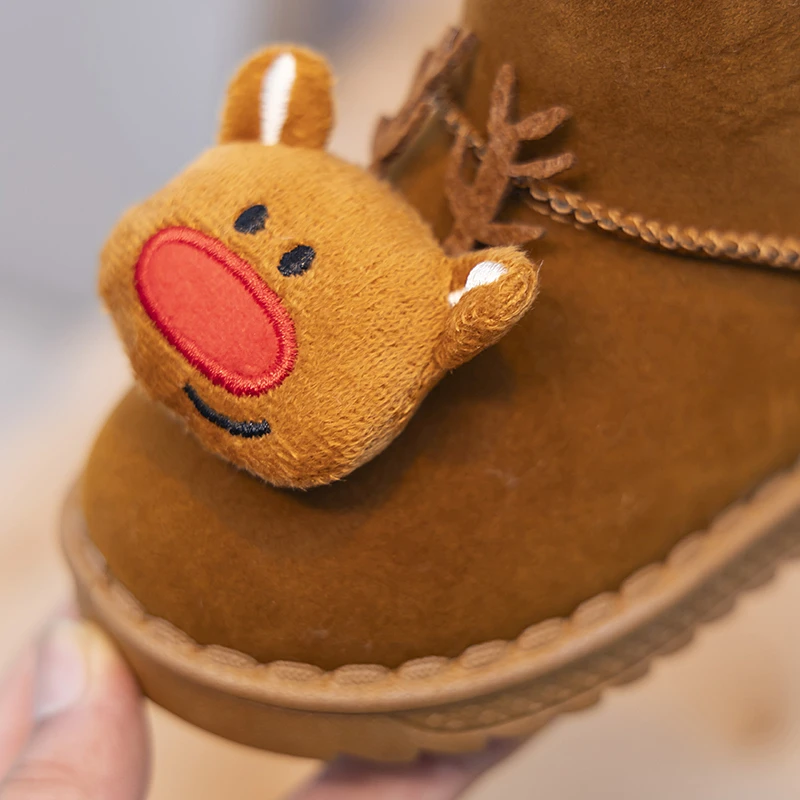 Детские зимние модные Нескользящие ботинки для снега 3D Рождественский олень