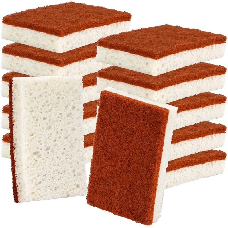 

Natural Plant Based Scrub Sponge Pad Palm Fiber Dishwashing Kitchen Scrubber Non Scratch Compostable 2-Sided Sponges