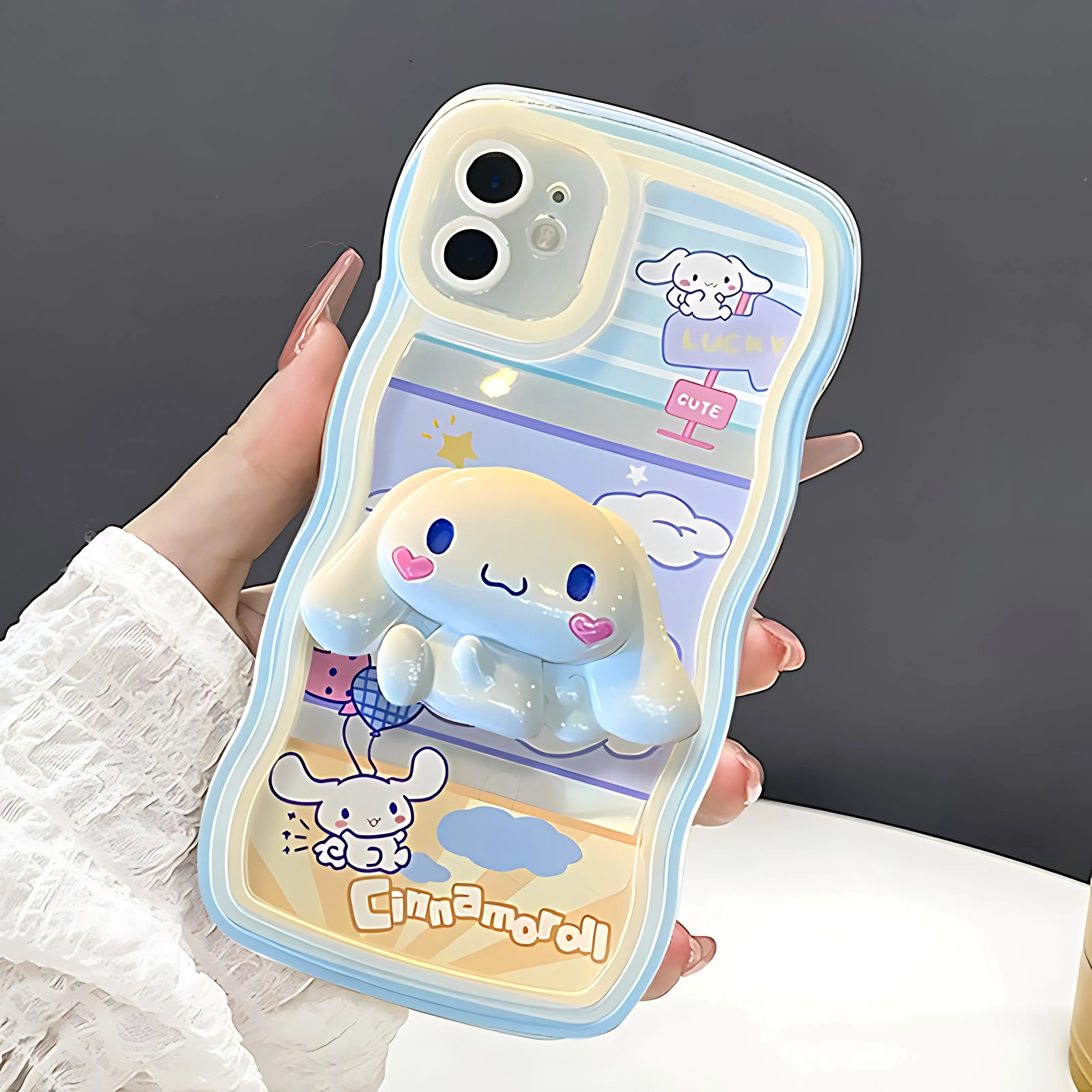Cute Cinnamoroll Bracket Silicone Curly Wave Case For Xiaomi Redmi A1 A3 8 9 9s 10 10C 9A 9C 12C 13C Note 11 12 Pro 5G