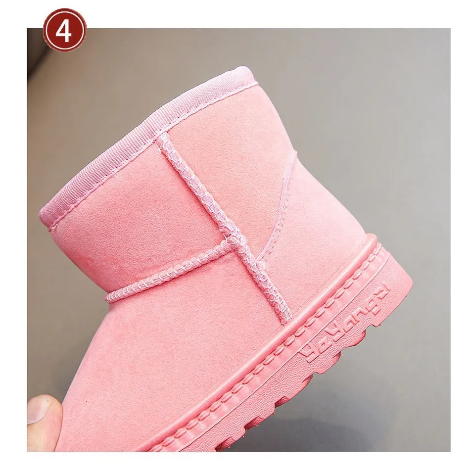 3-14 Years Teens Shoes Baby Winter Fleece Snow Boots Kids Thickened Anti-Slip Soft Rubber Sole Black Pink Shoes Boy Girl Booties images - 6
