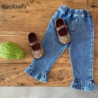 rinikinda spring and autumn new jeans baby girl clothes baby middle waist solid color casual jeans cute childrens clothing