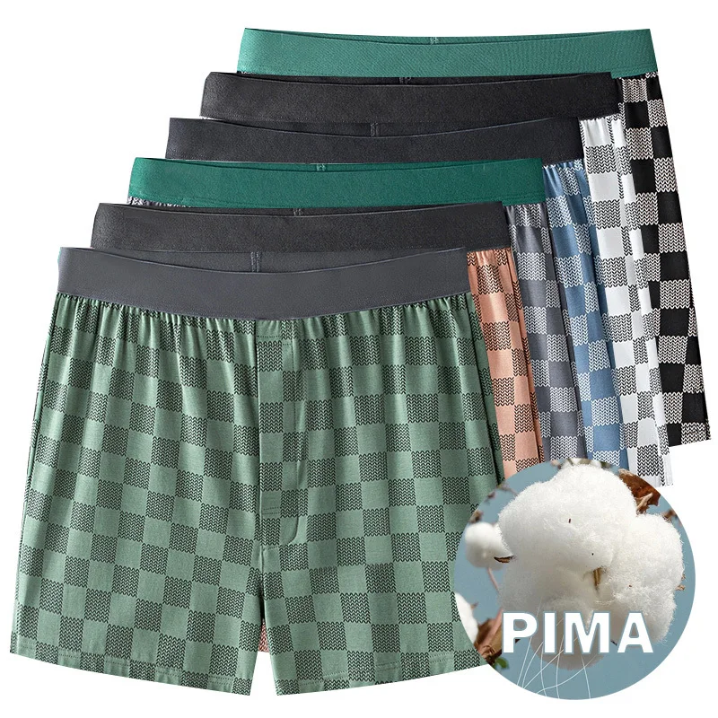 

3 packs High quality pima cotton and modal blended Mens plaid Boxer Trunks Stretch Underwear knit