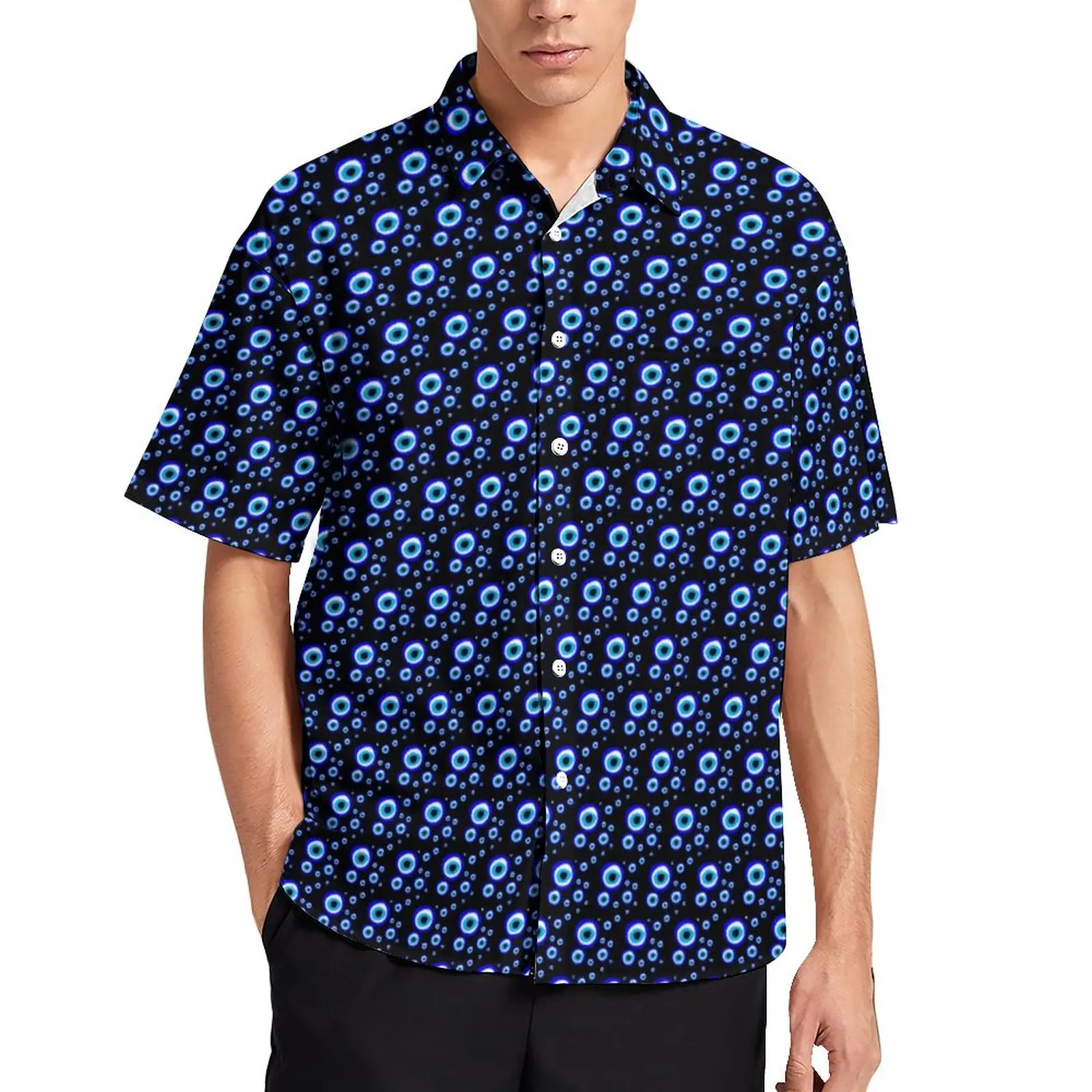 

Evil Eye Talisman Vacation Shirt Arabic Amulet Greek Hawaiian Casual Shirts Men Y2K Blouses Short Sleeve Graphic Tops Plus Size