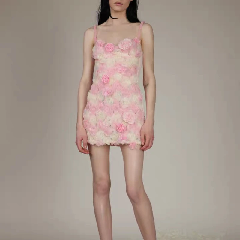 3D Flower Appliques mini dress Women Sexy Strapless Short Bodycon Dress 2023 New