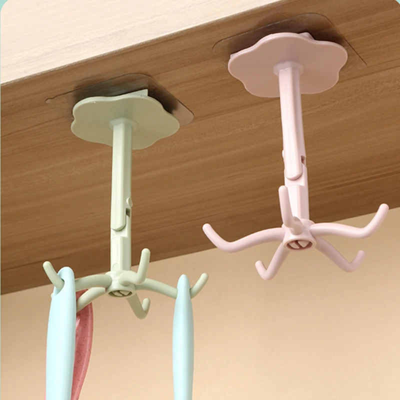 

Кухонный крючок, вращающийся на 360 градусов, самоклеящийся, 5 крючков для хранения, вешалка для ложки, аксессуары для домашнего хранения, мно...