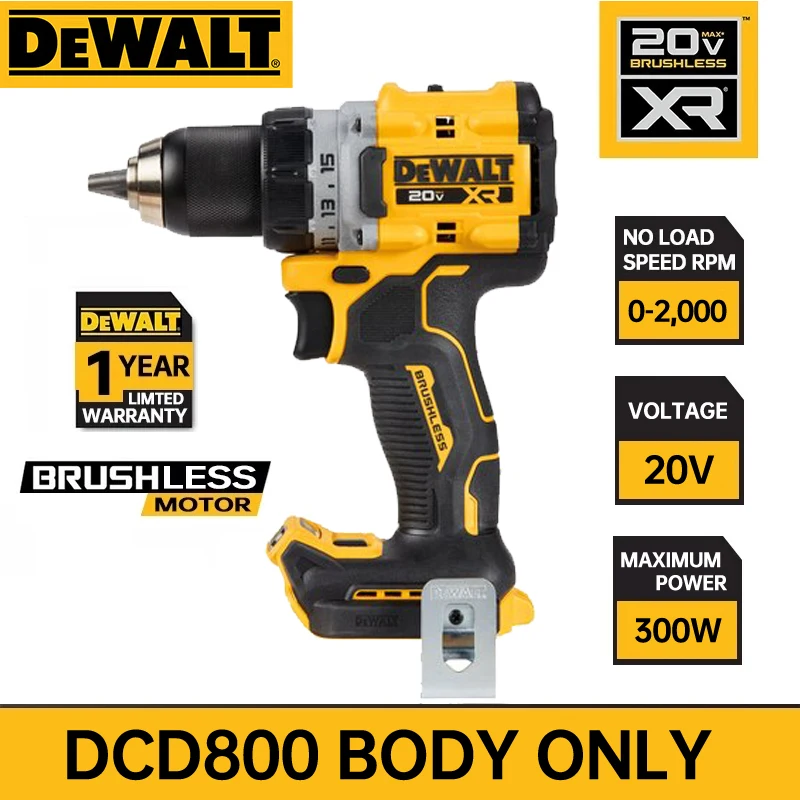 DEWALT DCD800 Cordless Drill Brushless Motor Tool Only 20V XR 1/2-in Drill/Driver Compact Hand Electric Drill Kit Power Tools