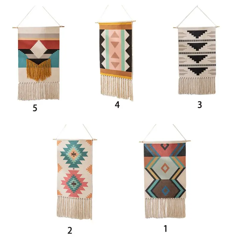

Новый богемный Плетеный настенный гобелен ручной работы Яркий Красочный геометрический ромб графическое хлопковое льняное одеяло с кисточками