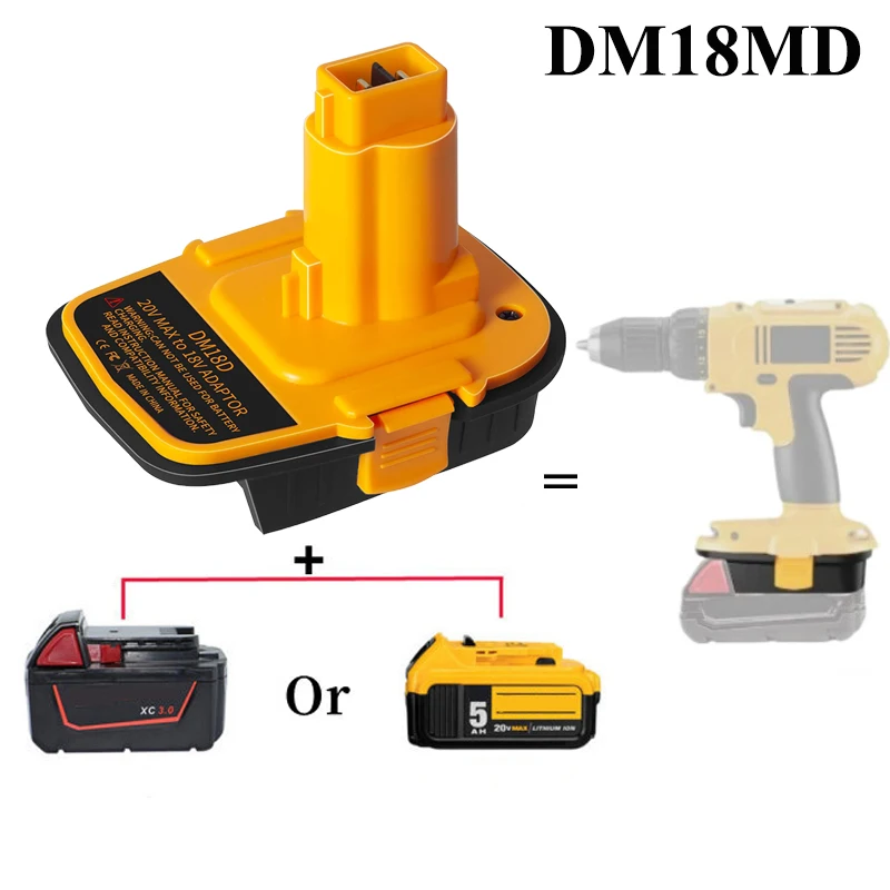 Фото Адаптер DM18D с USB для литиевых аккумуляторов DEWALT 20V, для литий-ионных аккумуляторов Milwaukee 18V, подходит для NiCd/NiMH аккумуляторов DEWALT 18V. №1