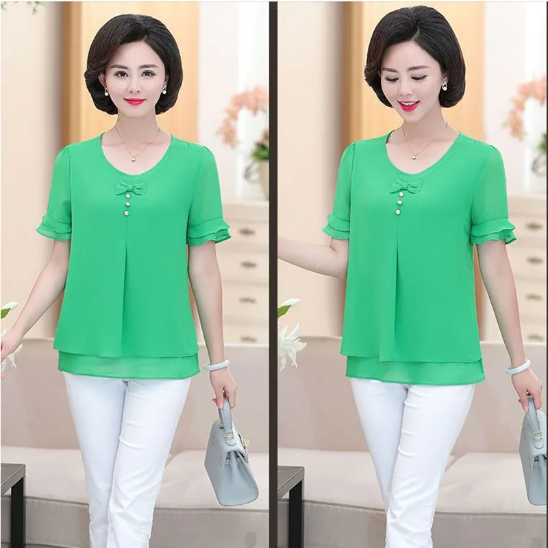 Женская шифоновая футболка с бантом и рукавами-лепестками