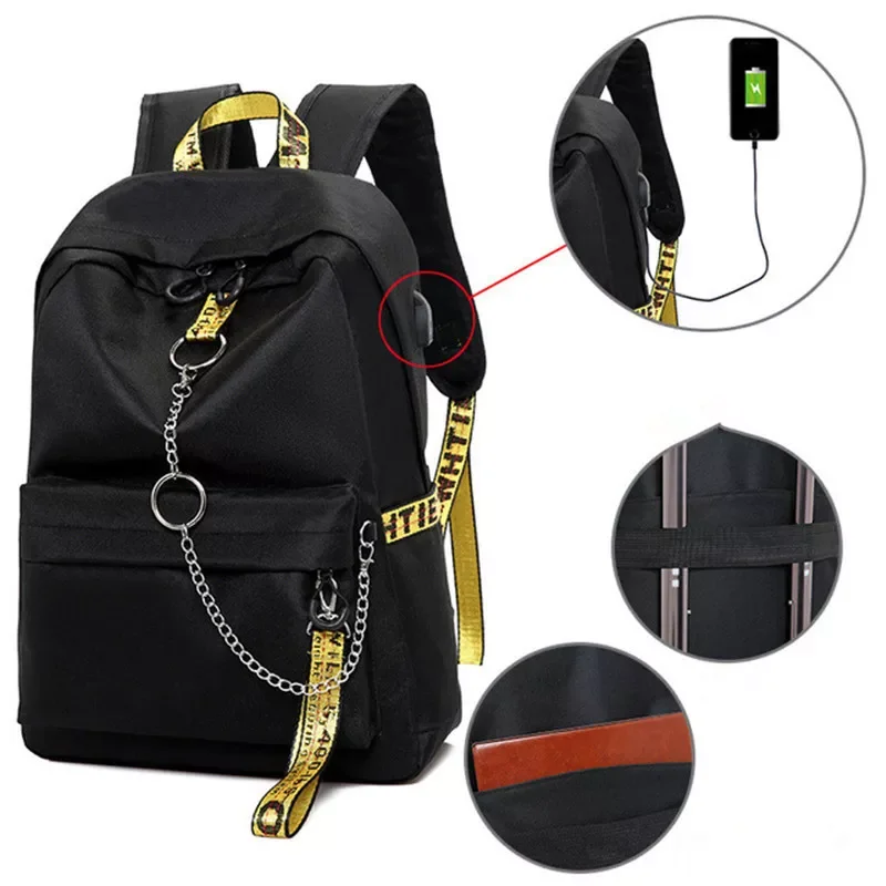 Chain USB Laptop Backpacks Waterproof Anti Theft Large Capacity Travel Backpack School Bag for Teenage Boys Girls Mochila