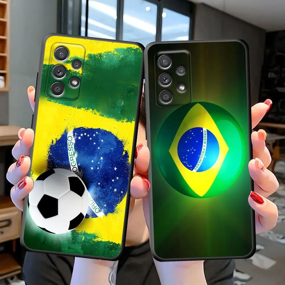 

National Flag Of Brazil Soccer Phone Case For Samsung Galaxy S23 S22 S21 S20 Fe Ultra S10 S10e S9 Plus Lite 5G Black Cover Funda