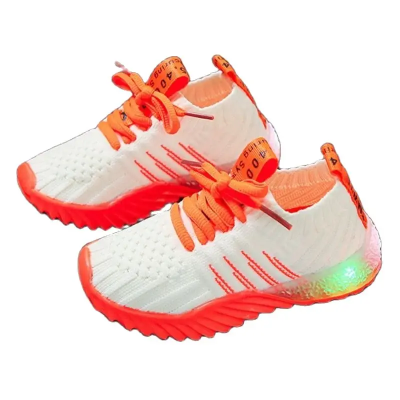 

Детские кроссовки для маленьких девочек и мальчиков, сетчатые светящиеся носки в полоску, повседневная спортивная обувь для бега, нескольз...