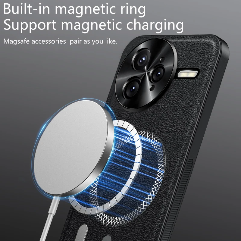 Фото Роскошный чехол для телефона из искусственной кожи для Xiaomi Poco F7 Ultra F7 Pro Magsafe, магнитное металлическое кольцо, защита объектива, противоударный чехол №4