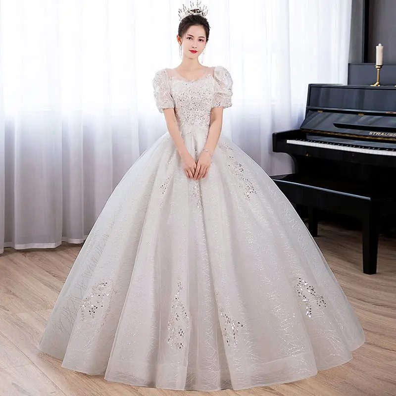 

New main wedding dress breasted wedding dress fashion simple Korean lace princess spring and summer fairy Wedding Party Dresses
