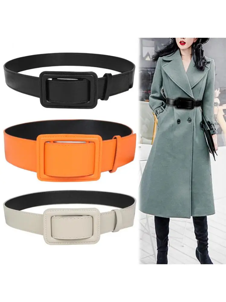 PU Leather Smooth Board Waist Fashion Orange Super Wide Coat Belt Women Simple Versatile With Skirt Non Perforated Decoration
