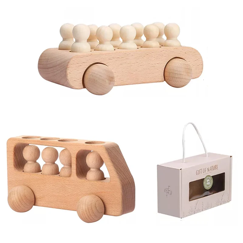 

Baby Wooden Toy Car Montessori Games Cartoon Wooden Peg Dolls Educational Toys for Children Beech Wood Car Blocks Kid Gifts