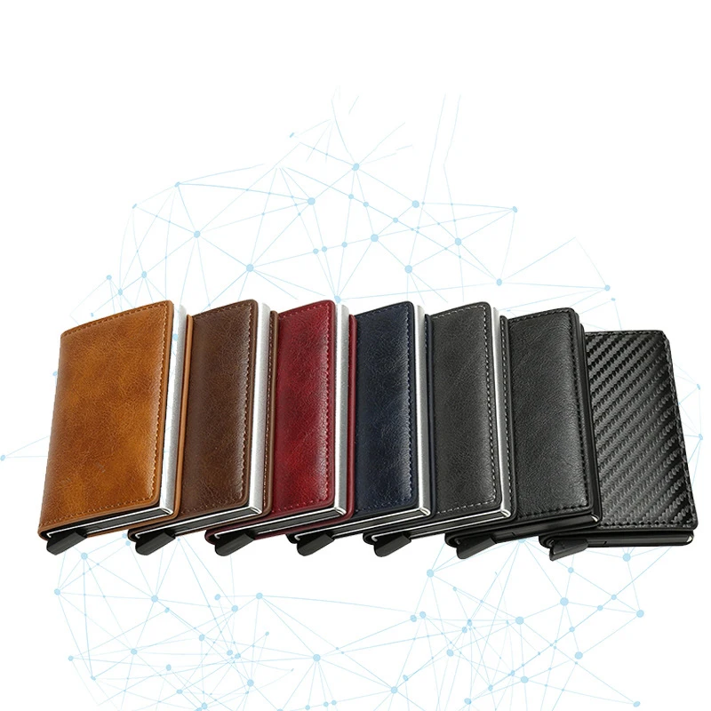 Men's Wallet Aluminum Box  Cards Holders Leather RFID Wallet Mini Money Clips  Women Small Purse Free Engraving Logo