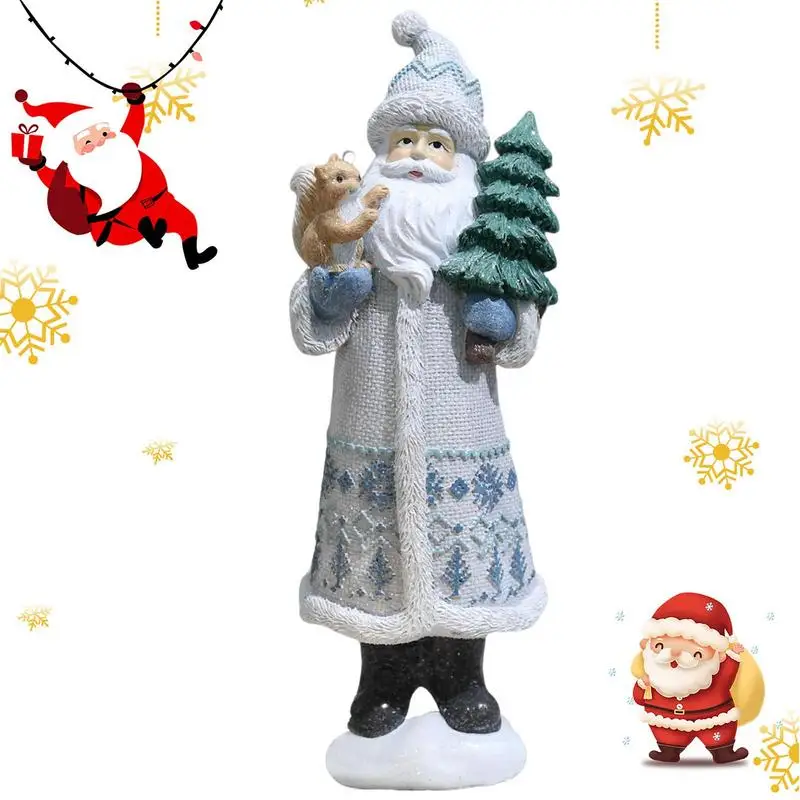 

Santa Figurine Santa Claus Decorations Indoor White Silver Coat Resin Christmas Tree Desktop Decor For Home And Party Decoration