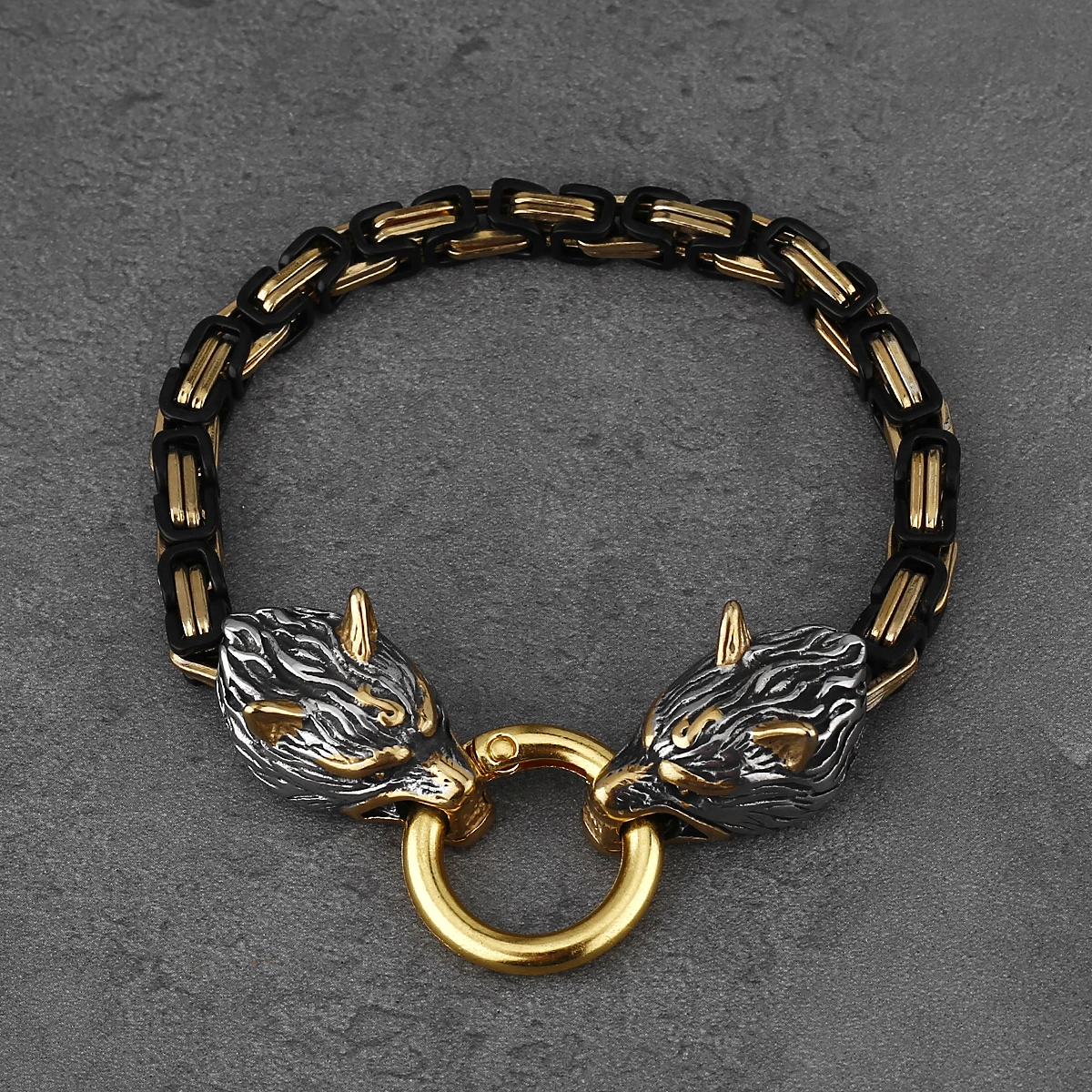 Viking Wolf Head 316L Stainless Steel Bracelet Men Never Fade Inter Gold Fashion Creative Bracelet Street Style Jewelry