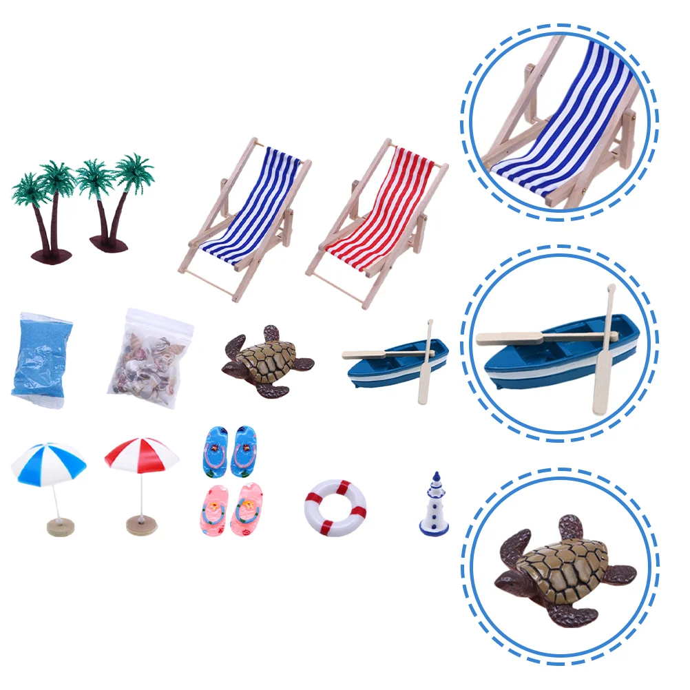 

Beach Miniature Accessories Umbrella Decor Garden Mini Zen Figurines Chair Ornament Sailing Wooden Parasol Min Landscape Micro