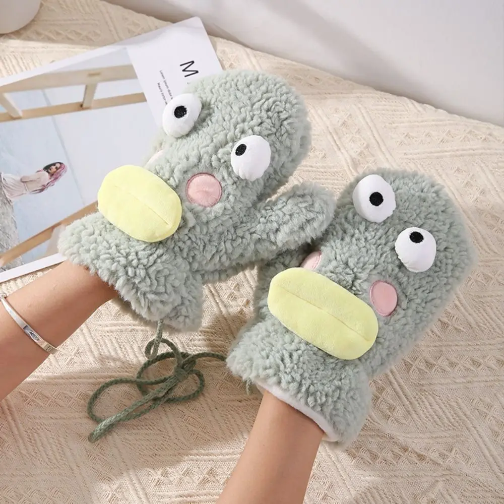 

Full Finger Ugly Doll Plush Gloves Coral Fleece Animals Neck Hanging Gloves Warm Korean Style Cartoon Winter Mittens Autumn