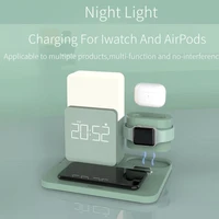 thermal wireless charger night light with clock for iphone iwatch and airpods 3 in 1 charging dock phone accessories
