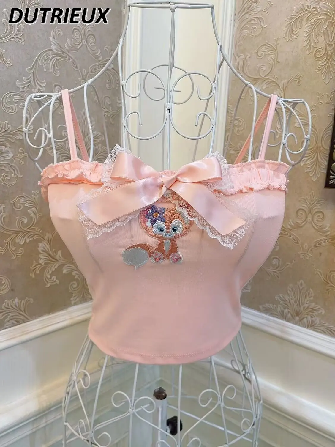 

Camisole for Lady Princess Bow Lolita Style Embroidered Sweet Cute Women's Vest Lace Slim Tank Top Fashion Short Sexy Sling