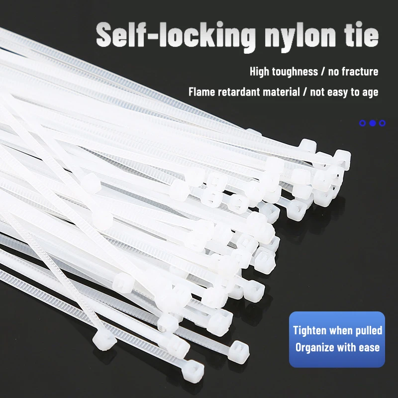 100pcs Cable Ties Strong Self-Locking Nylon Plastic Cable Tie Buckle Plastic Clamps Fastening Ring Wire Holder Cable Organizer
