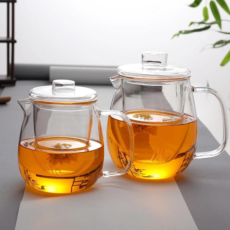 

High Borosilicate Glass Tea Pot Transparent Kettle Infuser Teapot With Filter Heat-resisting For Hot Water Juice Household Cute