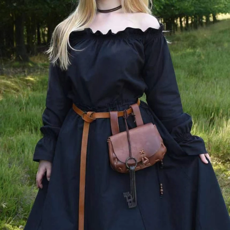 

Leather Medieval Waist Pack, Vintage Handwork Belt Waist Bag Leather Belt Medieval Nordic Embossed Bag
