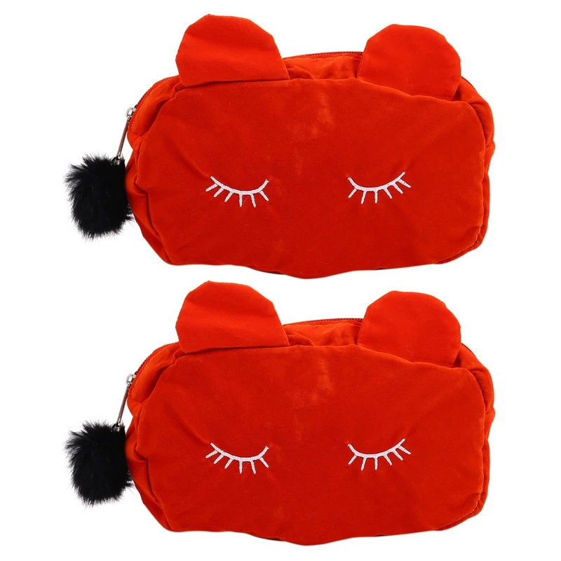 

2X Portable Cartoon Pattern Cosmetic Bag Makeup Bags Pen Pencil Pouch Case Red