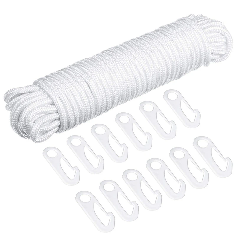

Flagpole Rope Clips String Flag Pole Hooks Kit 1/4 Inch 50 Ft Nylon Replacement Thick Wire Hang Flag Flagpoles Line