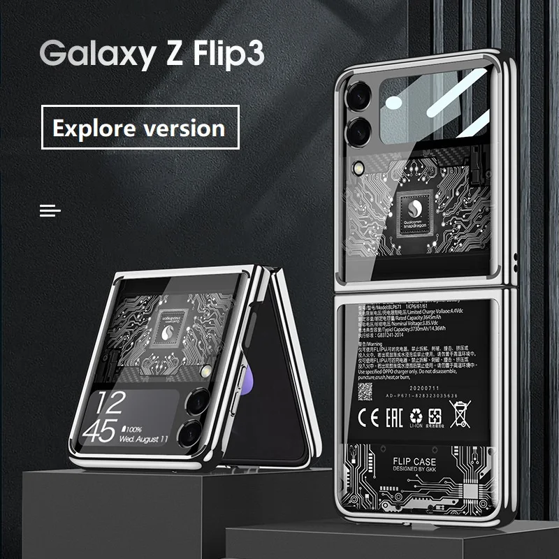 

HD Tempered Glass Case for Samsung Galaxy Z Flip 3 Cover Luxury Plating Camera Shockproof Shell for Samsung Z Flip 3 Case