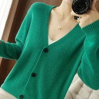 cotton knitted cardigan womens v neck loose short jacket 2022 spring autumn new long sleeved temperament sweater fashion tops