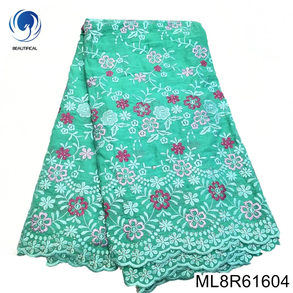 

Partysu мятно-зеленая вышивка и горячее сверление Craft нигерийская швейцарская вуаль кружева 100% хлопок для вечернего платья ML8R616