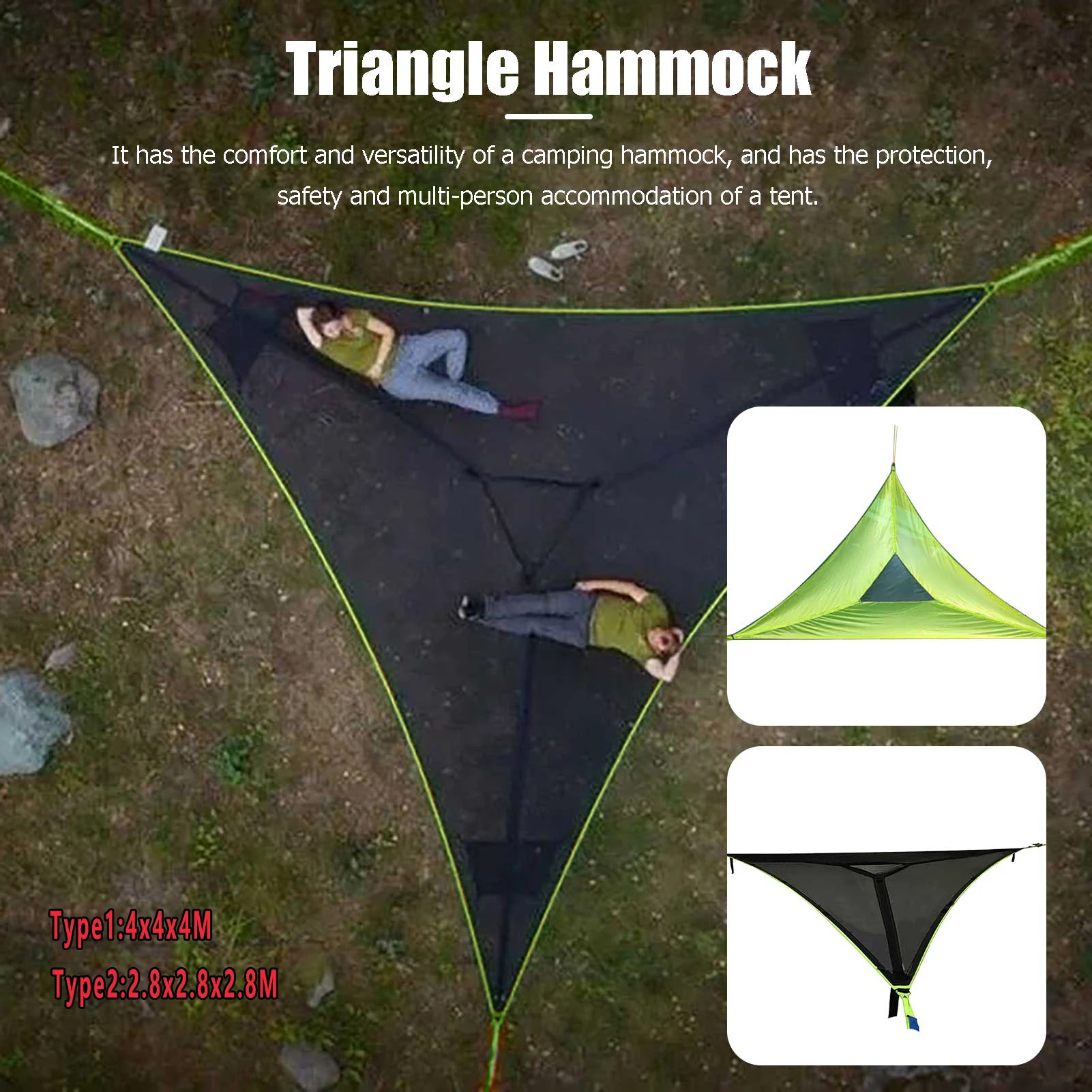 

Camping Hammock Giant Aerial Camping Hammock Travel Sleeping Swing Bed Multi-Person Outdoor Triangle Hammock Nylon Rope Garden