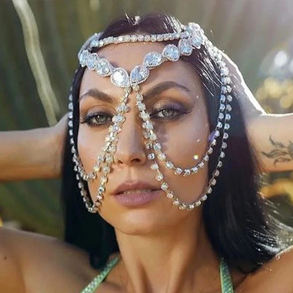 Женская многослойная повязка на голову с кристаллами