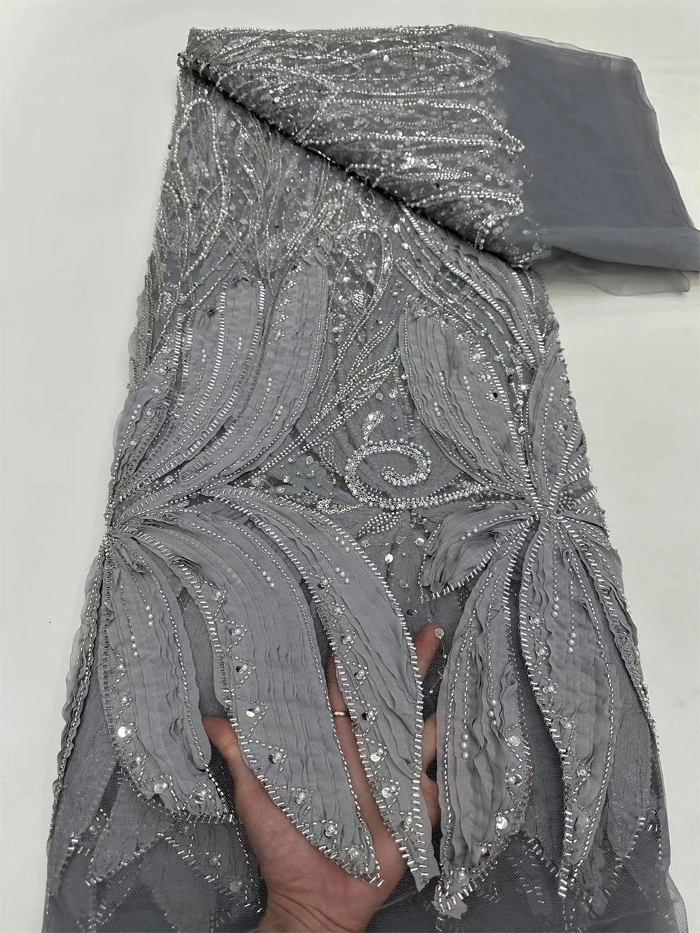 Новейшее высокое качество африканский нигерийский тюль кружевная ткань бусины