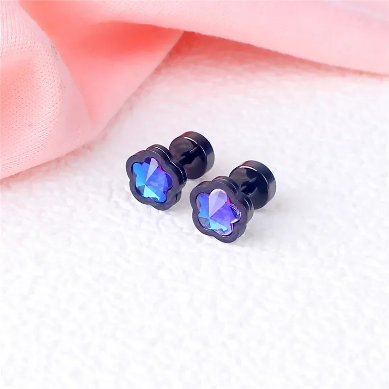 Модные Разноцветные серьги-гвоздики в стиле панк с цветами и кристаллами из