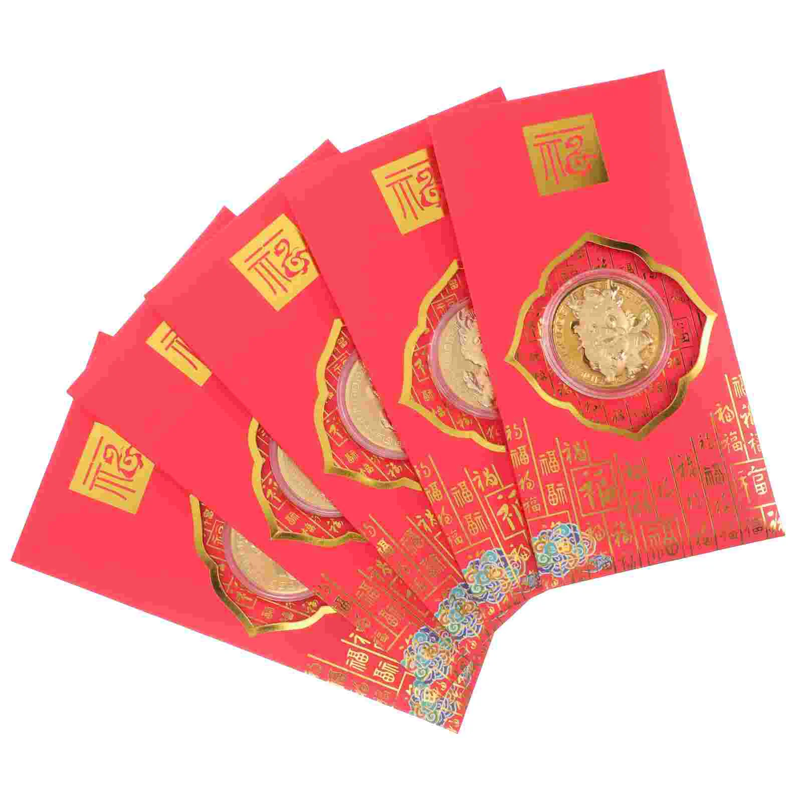 

5 шт. конверты, милые 2024 юаней, кошелек в китайском стиле, новогодняя бумага, пакет с драконом для праздника Весны